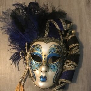 Venetian Blue Ornate Feather Masquerade Mask Venetian Carnival Made in Italy